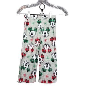 Disney Christmas Plaid Mickey Mouse Pajama Pants Kids Size 4 Fleece PJ'S NWT